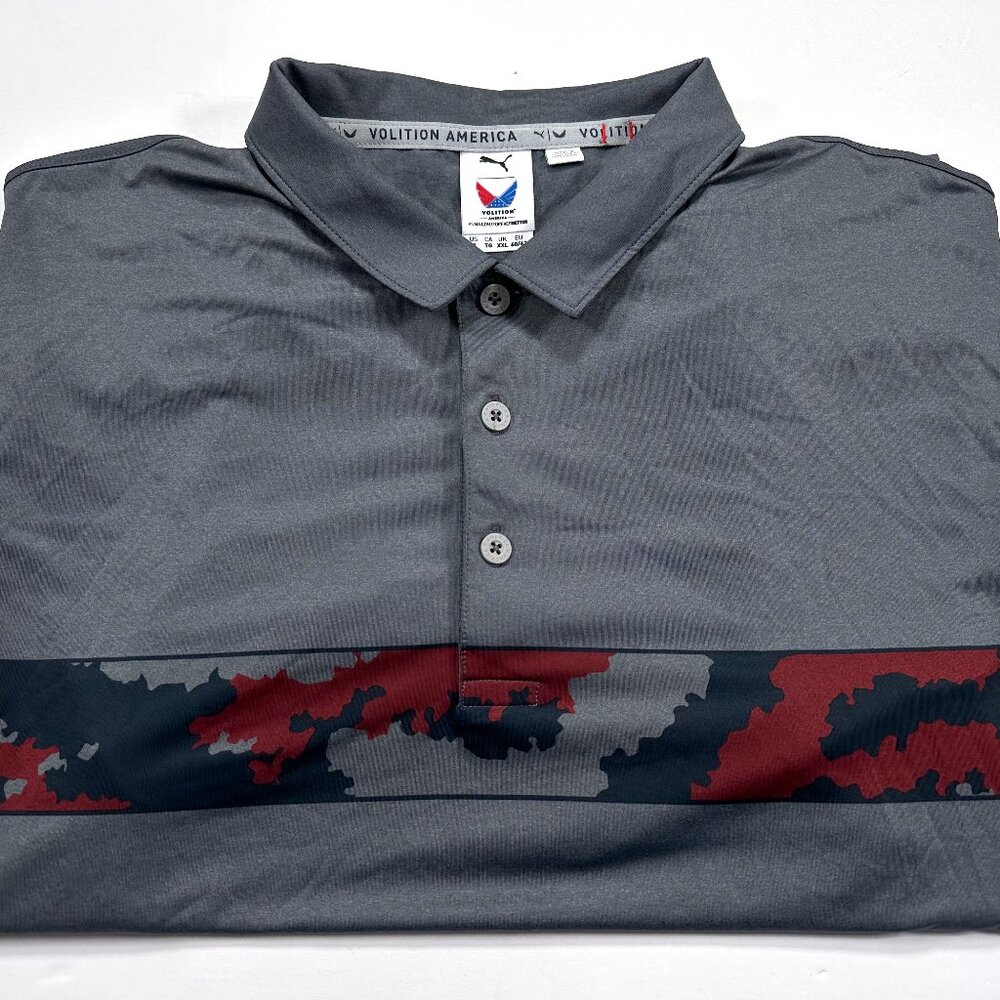Puma Volition America XL Gray Camouflage Stripe Golf Performance Polo Logo